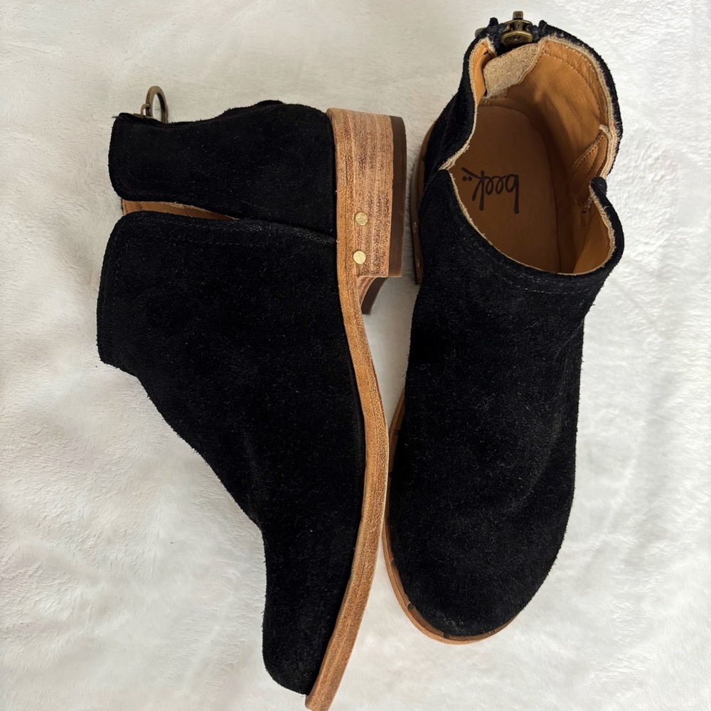 BEEK Falcon Black Distressed Suede Low Heel Ankle Bootie--NEW--6.5